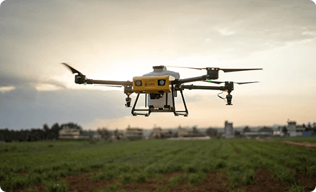 Bumblebee agricultural spraying drone in flight